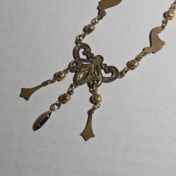 Vintage Signed SADIE GREEN Art Nouveau Style Black Stone Dangle Pendant Necklace - Picture 8 of 8